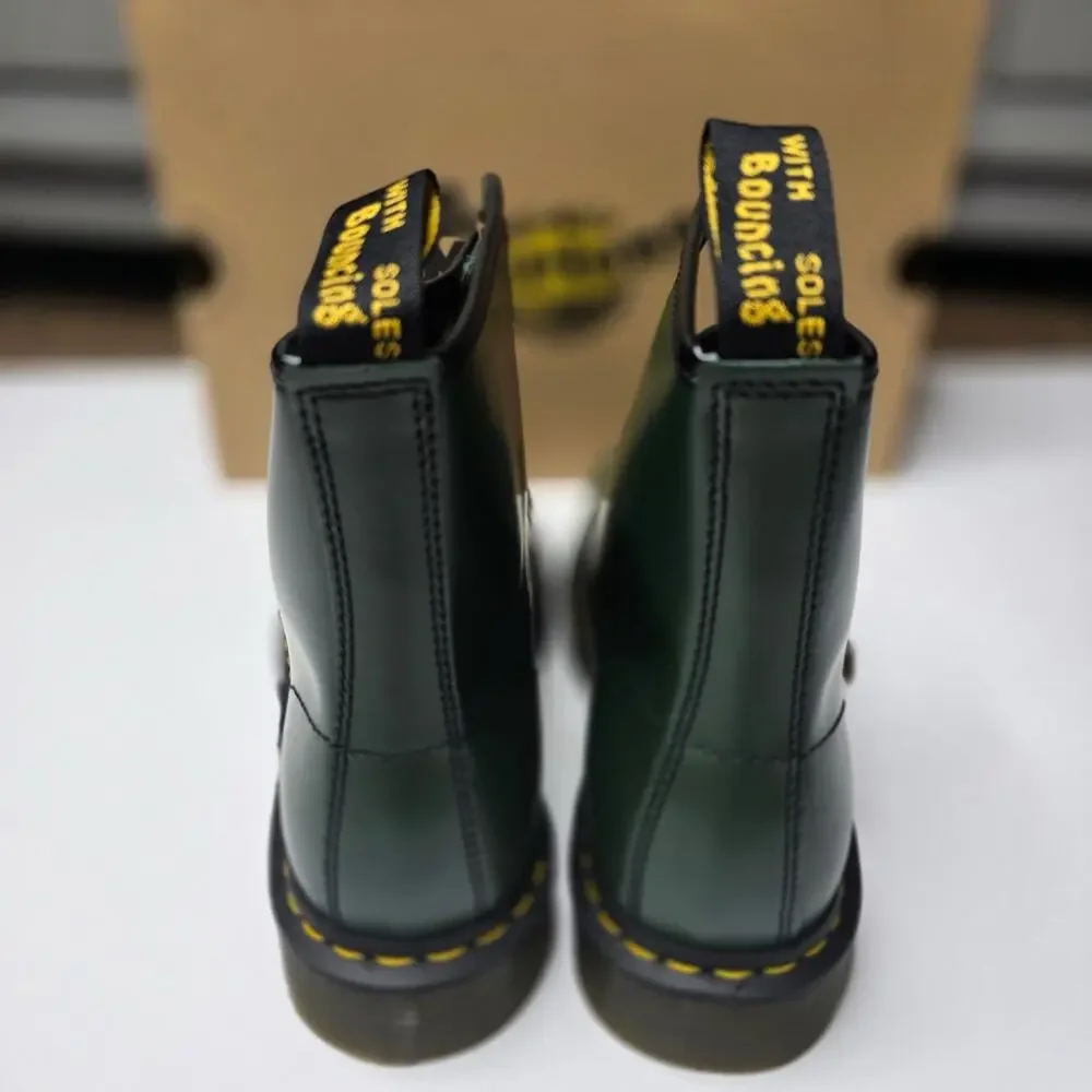Dr. Martens Green Smooth Leather 8-Eye Lace-Up Ankle Boots